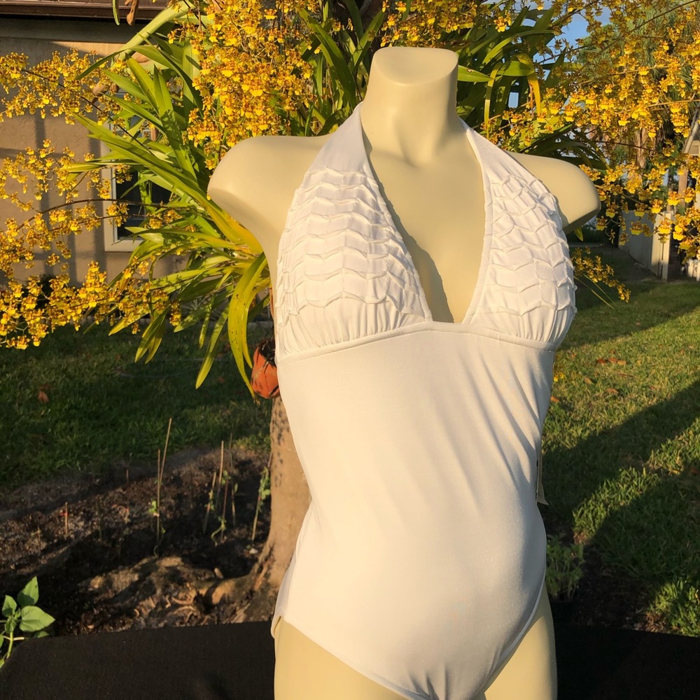 Women’s White Halter One Piece Swimsuit